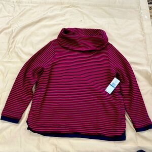 Women’s top. Size Xl. Deep red with navy blue stripes.